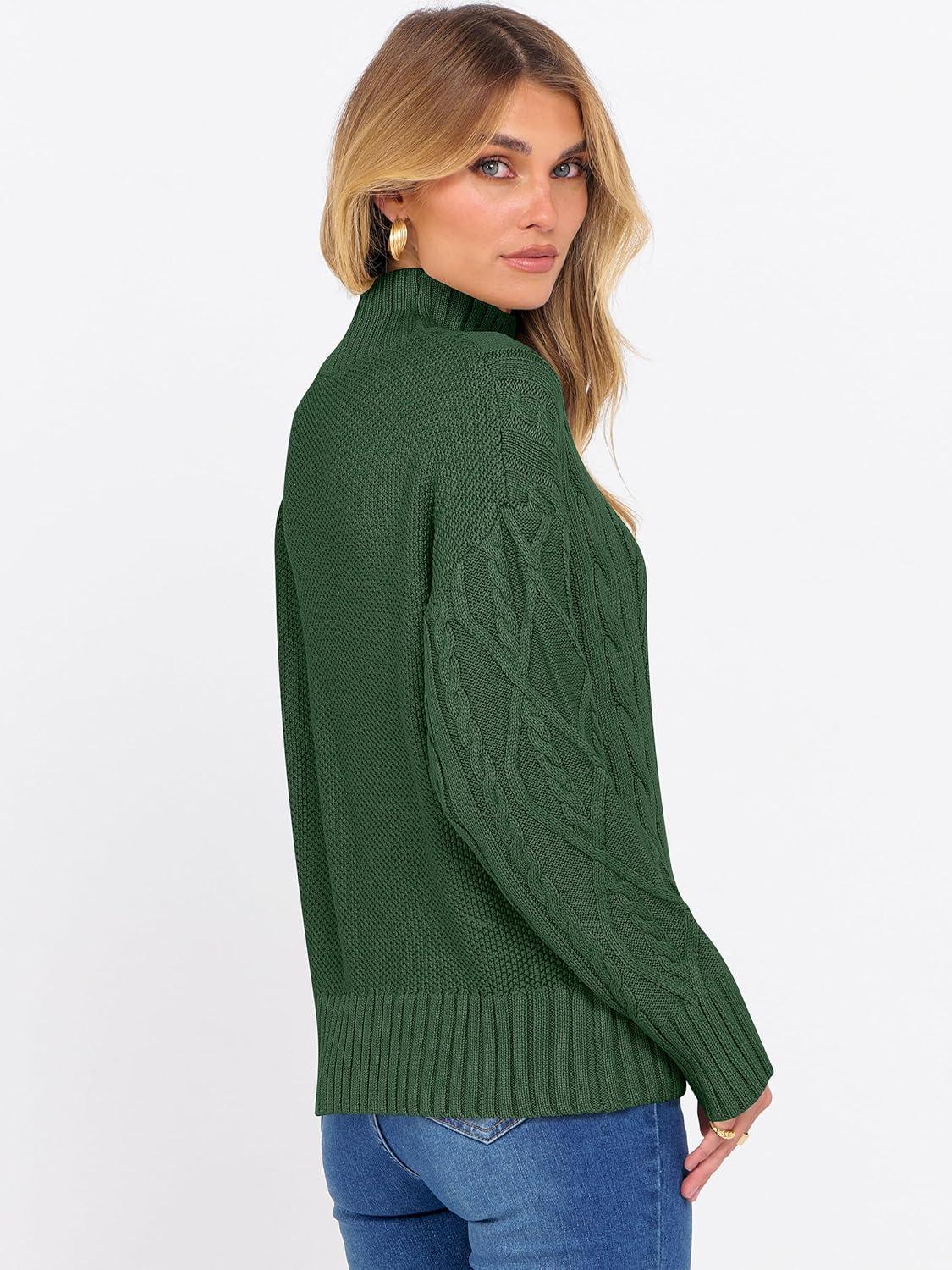 imageANRABESS Sweaters for Women Oversized Long Sleeve Turtleneck Cable Knit Casual Loose Pullover Tops 2025 Fall Trendy OutfitsDeep Green