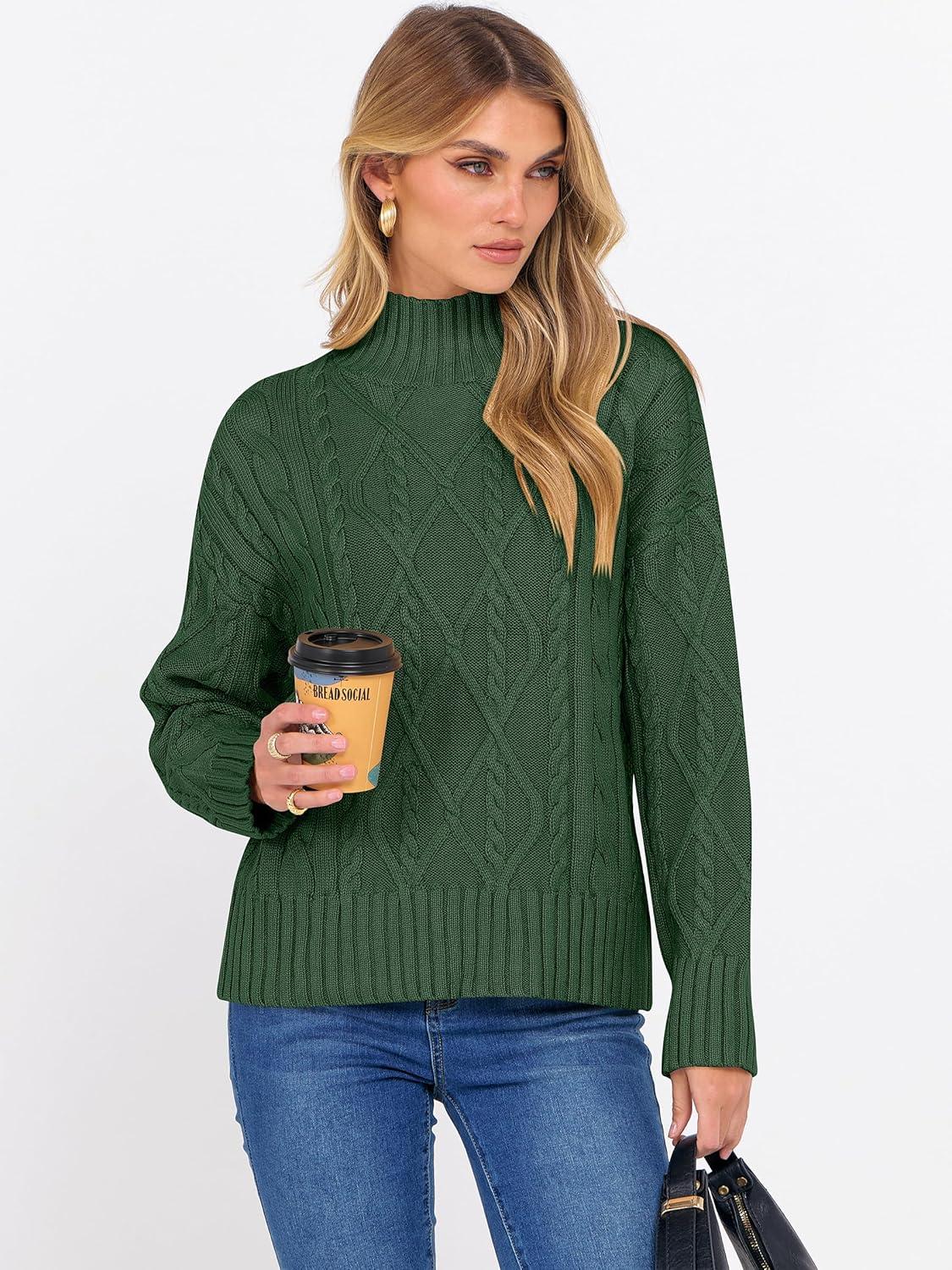 imageANRABESS Sweaters for Women Oversized Long Sleeve Turtleneck Cable Knit Casual Loose Pullover Tops 2025 Fall Trendy OutfitsDeep Green