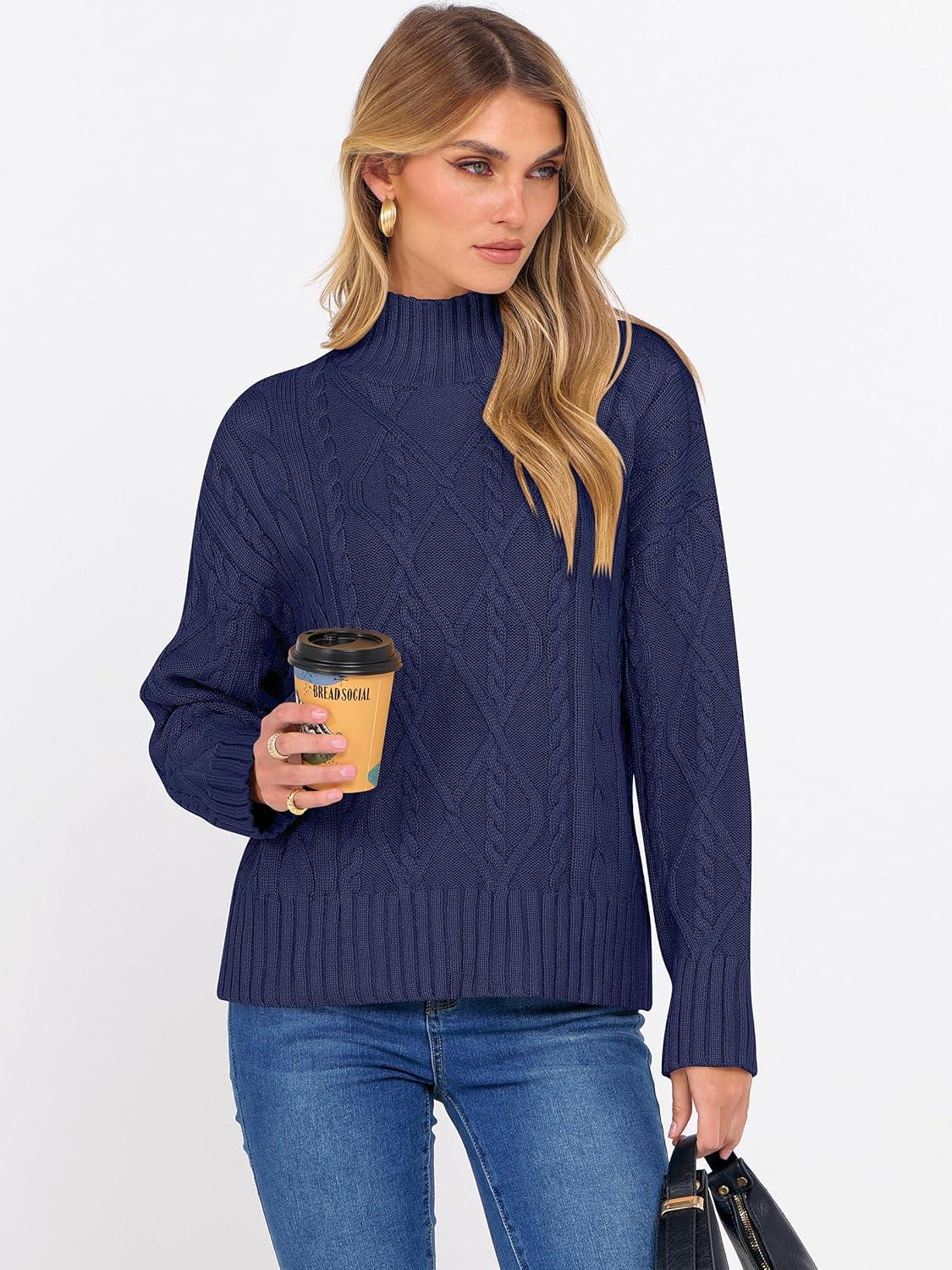 imageANRABESS Sweaters for Women Oversized Long Sleeve Turtleneck Cable Knit Casual Loose Pullover Tops 2025 Fall Trendy OutfitsNavy Blue
