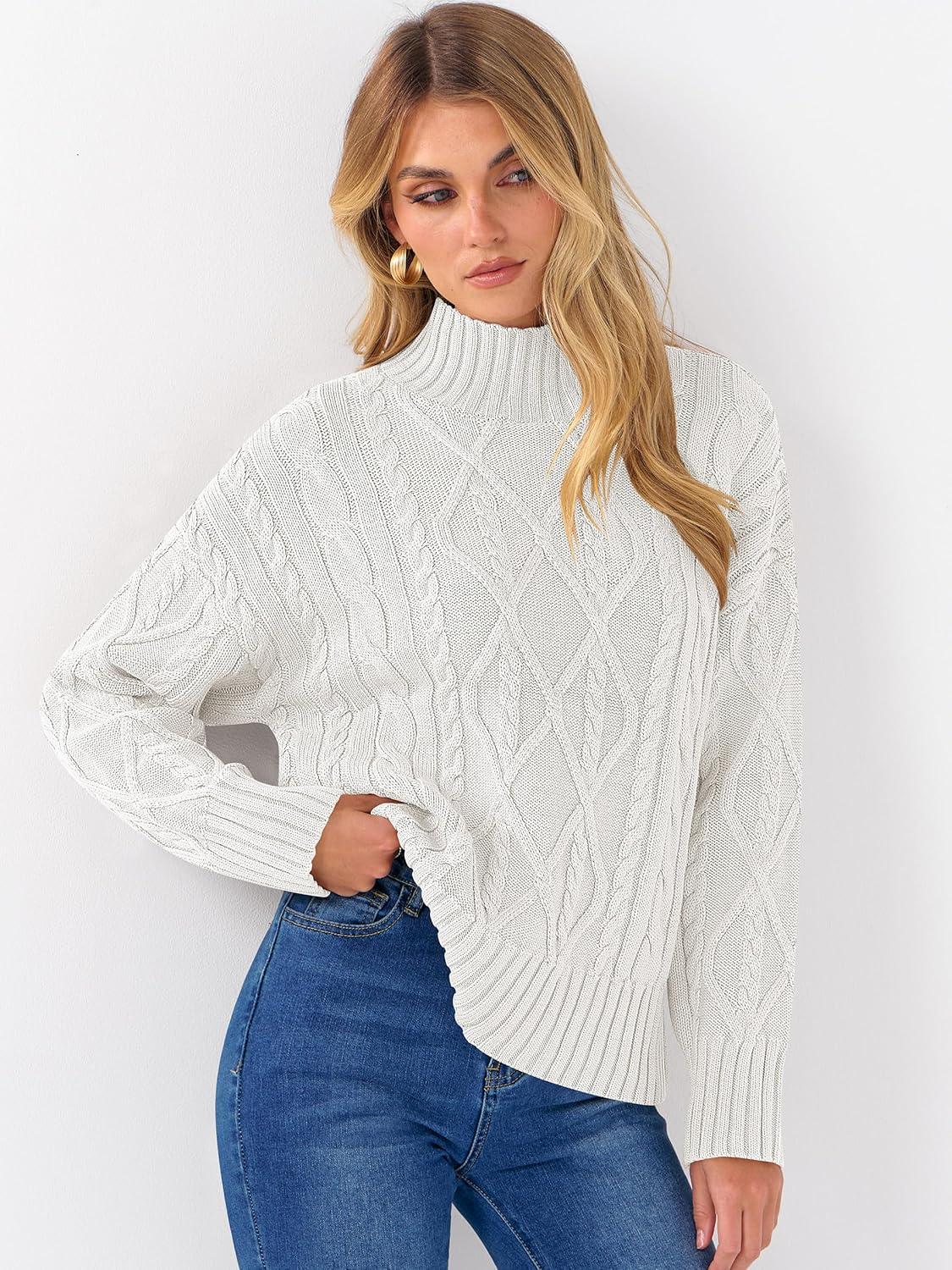 imageANRABESS Sweaters for Women Oversized Long Sleeve Turtleneck Cable Knit Casual Loose Pullover Tops 2025 Fall Trendy OutfitsOffwhite