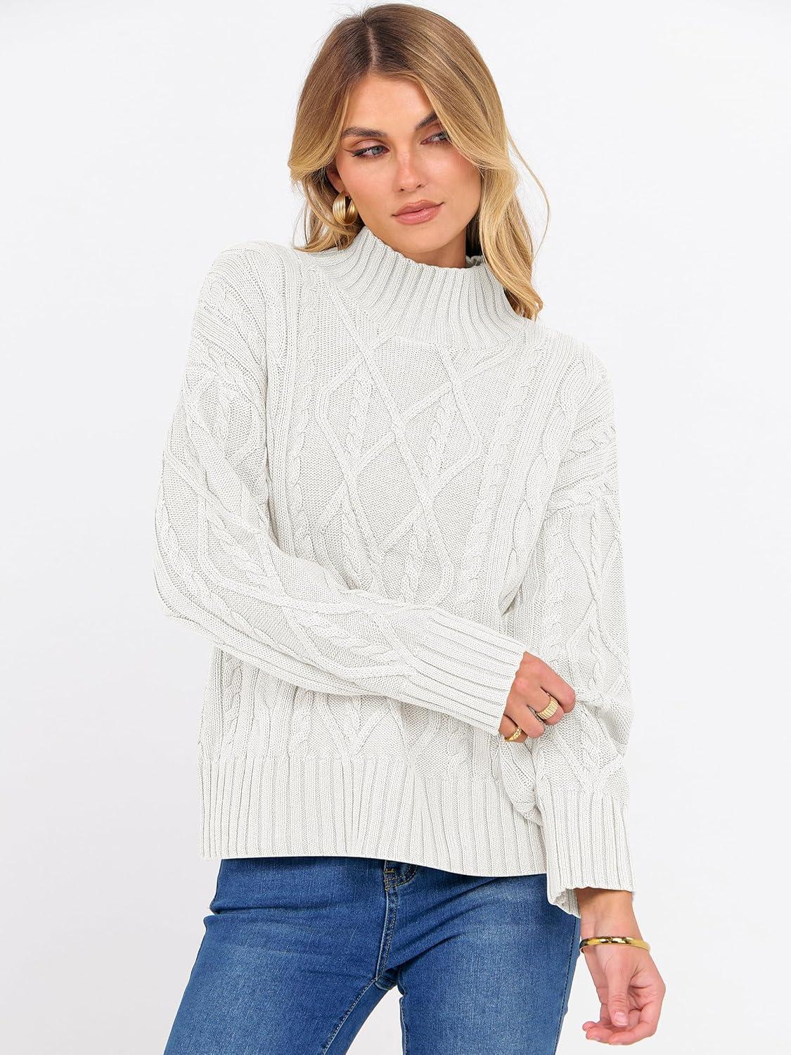 imageANRABESS Sweaters for Women Oversized Long Sleeve Turtleneck Cable Knit Casual Loose Pullover Tops 2025 Fall Trendy OutfitsOffwhite