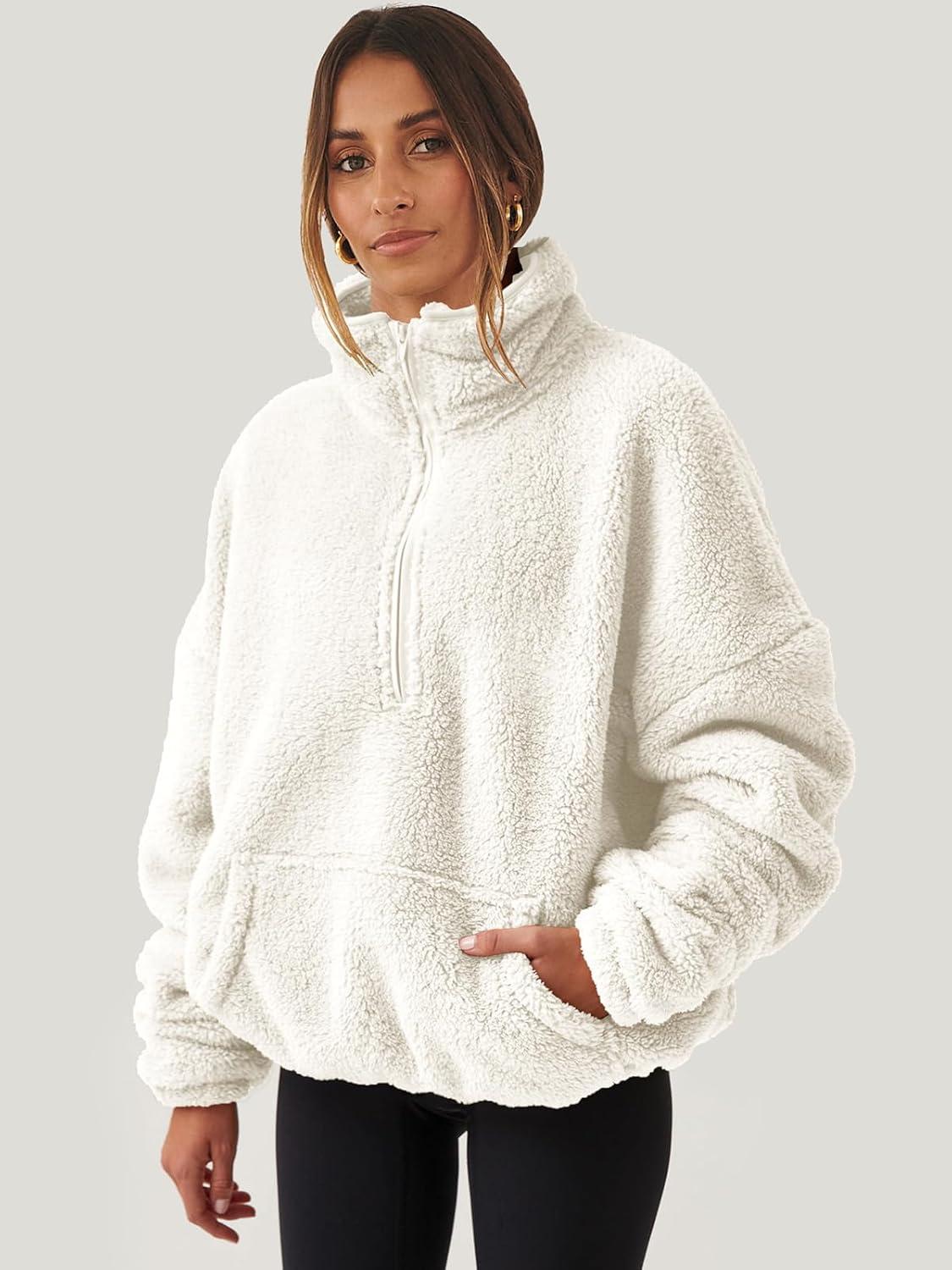 imageANRABESS Sweatshirt for Women Zip Up Hoodies Cropped Pullover Fleece Hooded Sherpa Sweaters Tops 2025 Fall Winter ClothesOffwhite