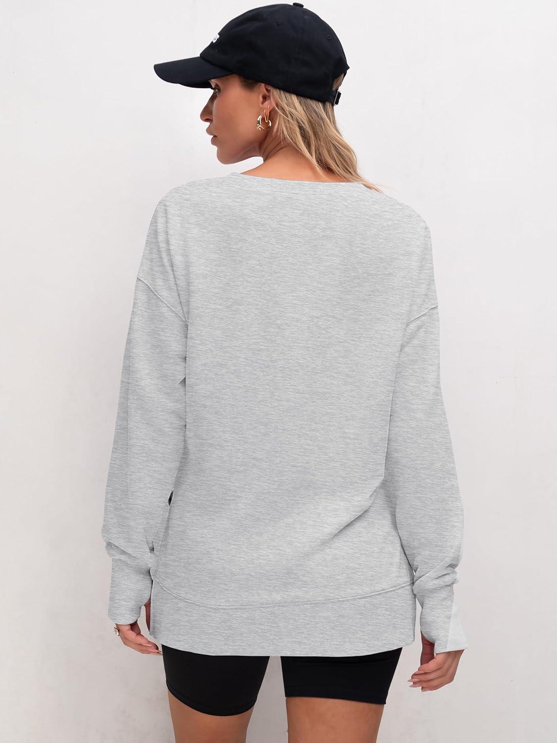 imageANRABESS Sweatshirts for Women 2025 Fall Long Sleeve Shirts Oversized Crewneck Lightweight Side Split Casual Pullover TopsLight Grey