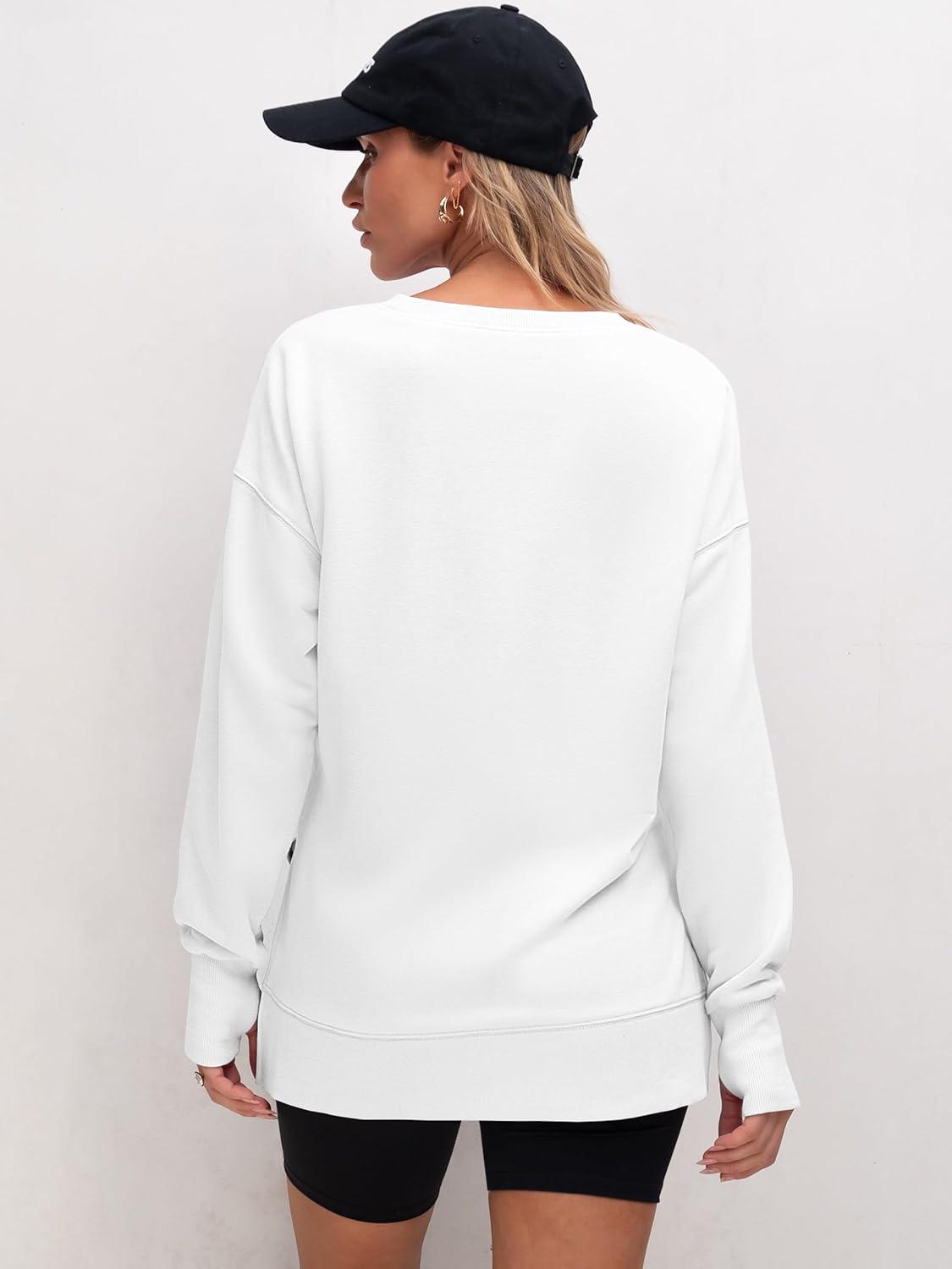 imageANRABESS Sweatshirts for Women 2025 Fall Long Sleeve Shirts Oversized Crewneck Lightweight Side Split Casual Pullover TopsWhite