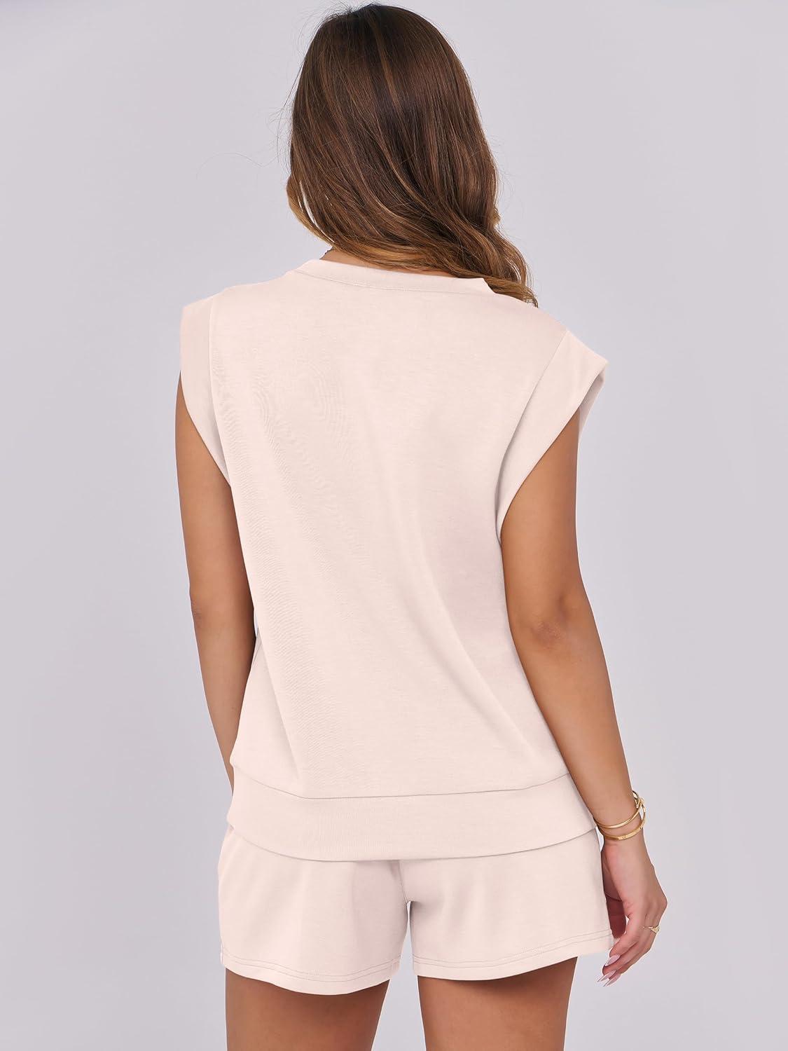 imageANRABESS Two Piece Sets for Women 2025 Summer Short Lounge Set Casual Beach Vacation Outfits Spring Sweatsuits TracksuitAlmond