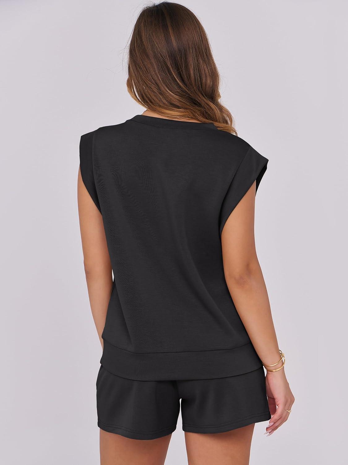 imageANRABESS Two Piece Sets for Women 2025 Summer Short Lounge Set Casual Beach Vacation Outfits Spring Sweatsuits TracksuitBlack