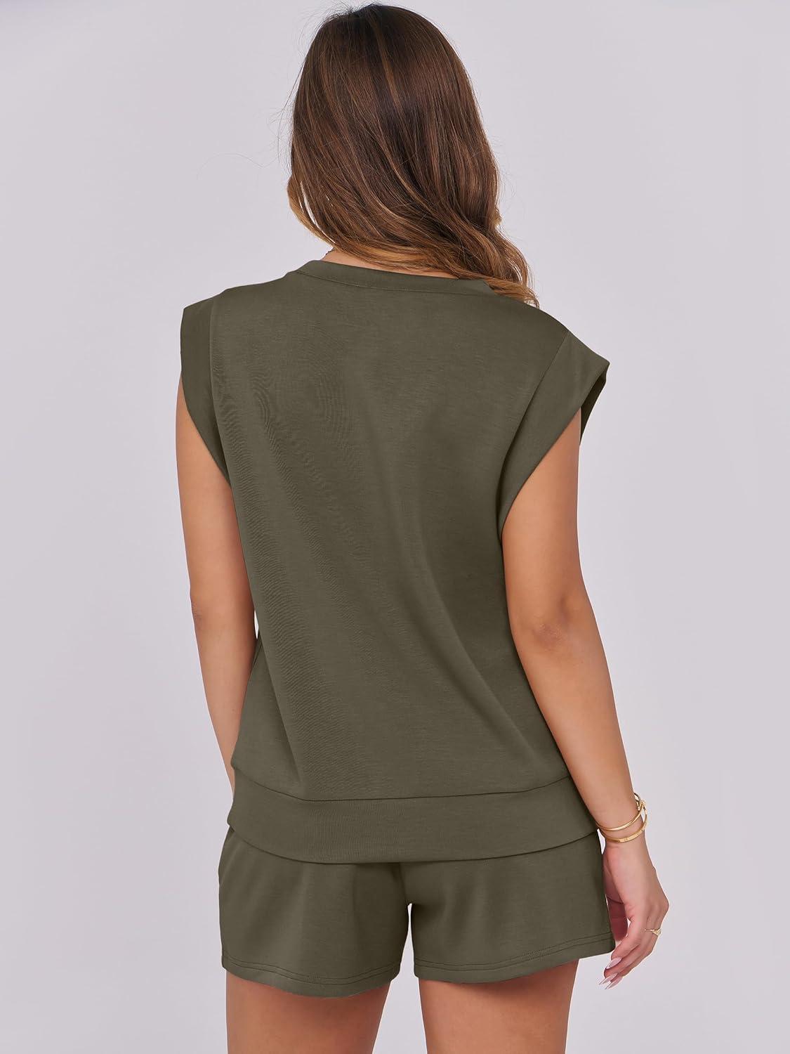 imageANRABESS Two Piece Sets for Women 2025 Summer Short Lounge Set Casual Beach Vacation Outfits Spring Sweatsuits TracksuitBrown Army Green