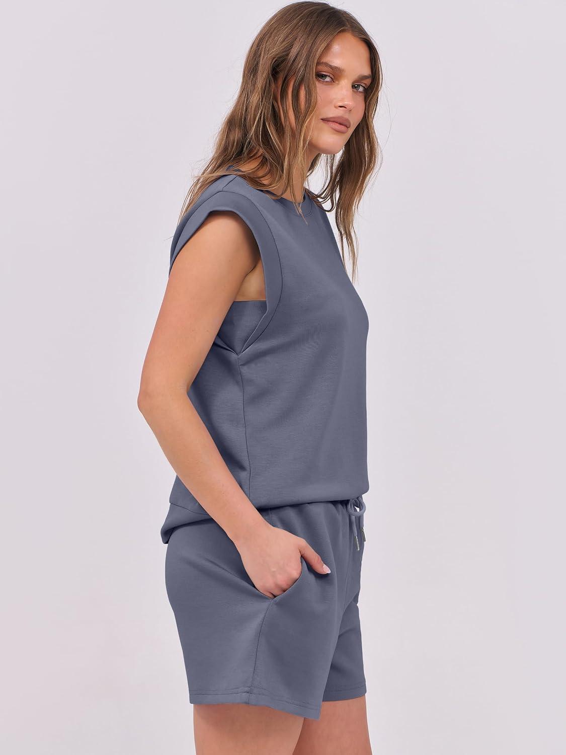 imageANRABESS Two Piece Sets for Women 2025 Summer Short Lounge Set Casual Beach Vacation Outfits Spring Sweatsuits TracksuitDeep Grey