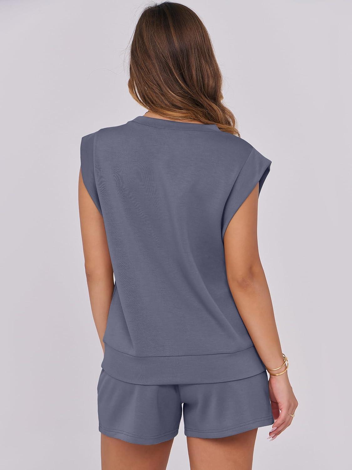 imageANRABESS Two Piece Sets for Women 2025 Summer Short Lounge Set Casual Beach Vacation Outfits Spring Sweatsuits TracksuitDeep Grey