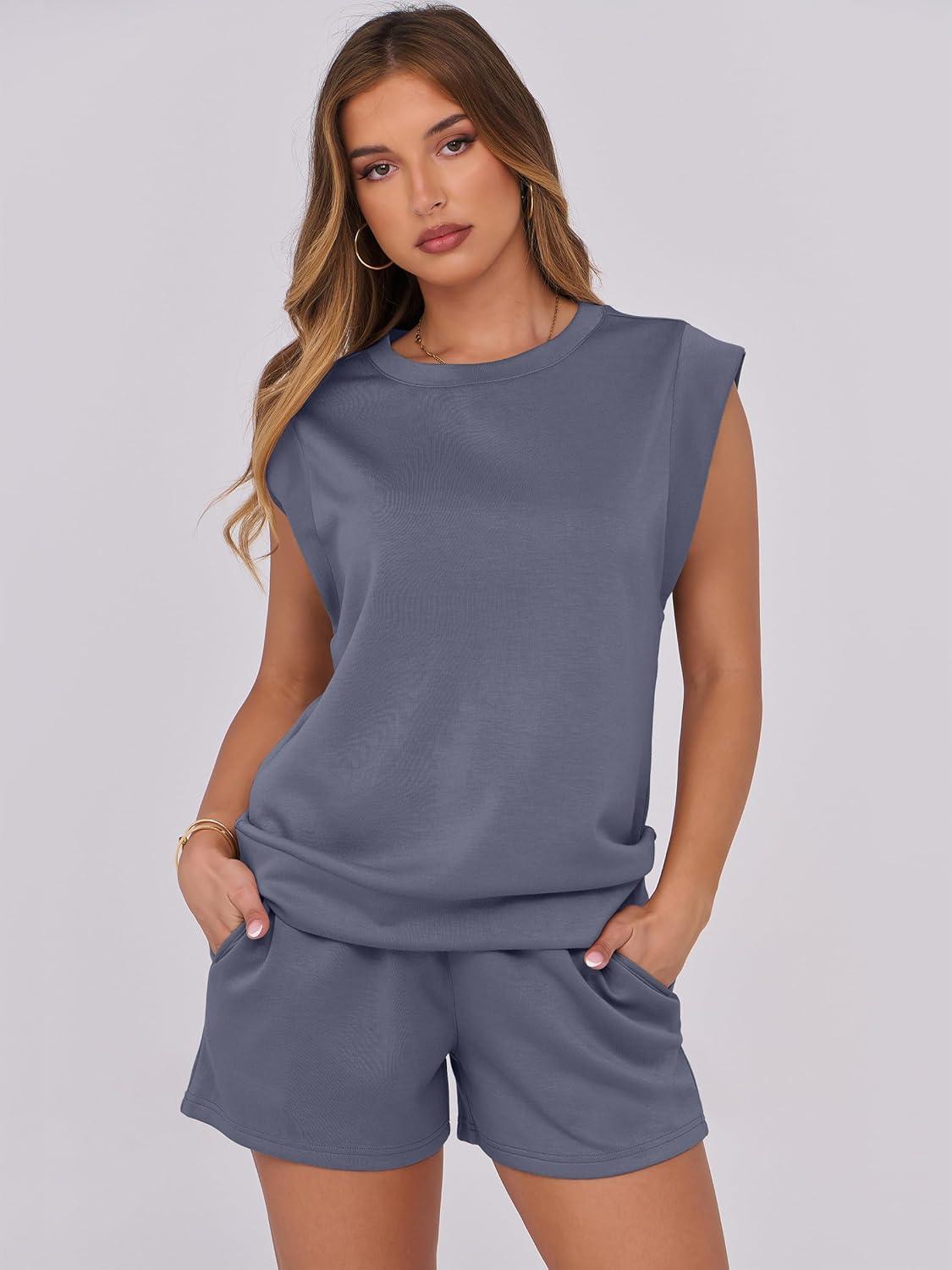 imageANRABESS Two Piece Sets for Women 2025 Summer Short Lounge Set Casual Beach Vacation Outfits Spring Sweatsuits TracksuitDeep Grey