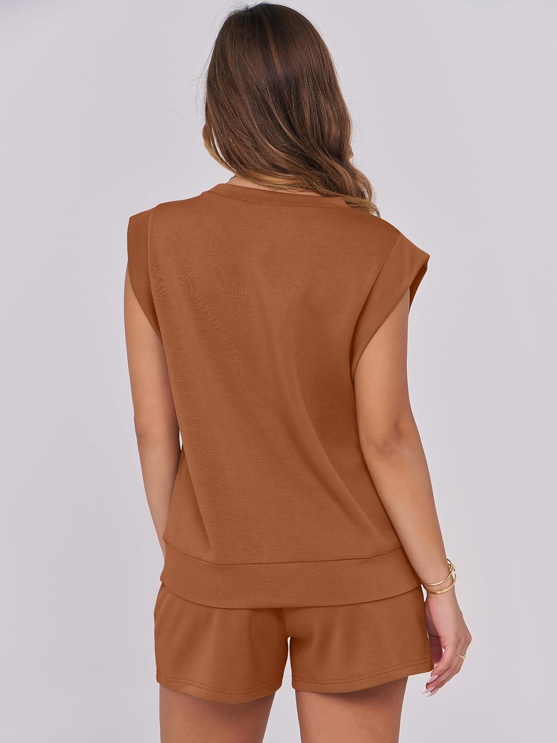 imageANRABESS Two Piece Sets for Women 2025 Summer Short Lounge Set Casual Beach Vacation Outfits Spring Sweatsuits TracksuitRust