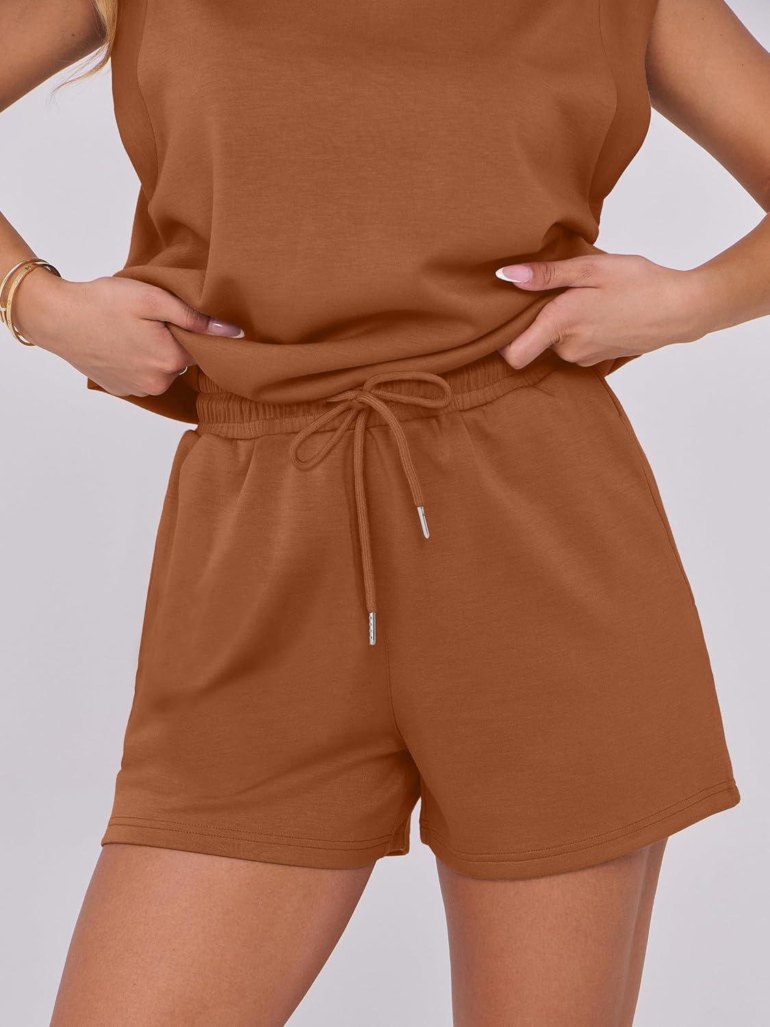 imageANRABESS Two Piece Sets for Women 2025 Summer Short Lounge Set Casual Beach Vacation Outfits Spring Sweatsuits TracksuitRust