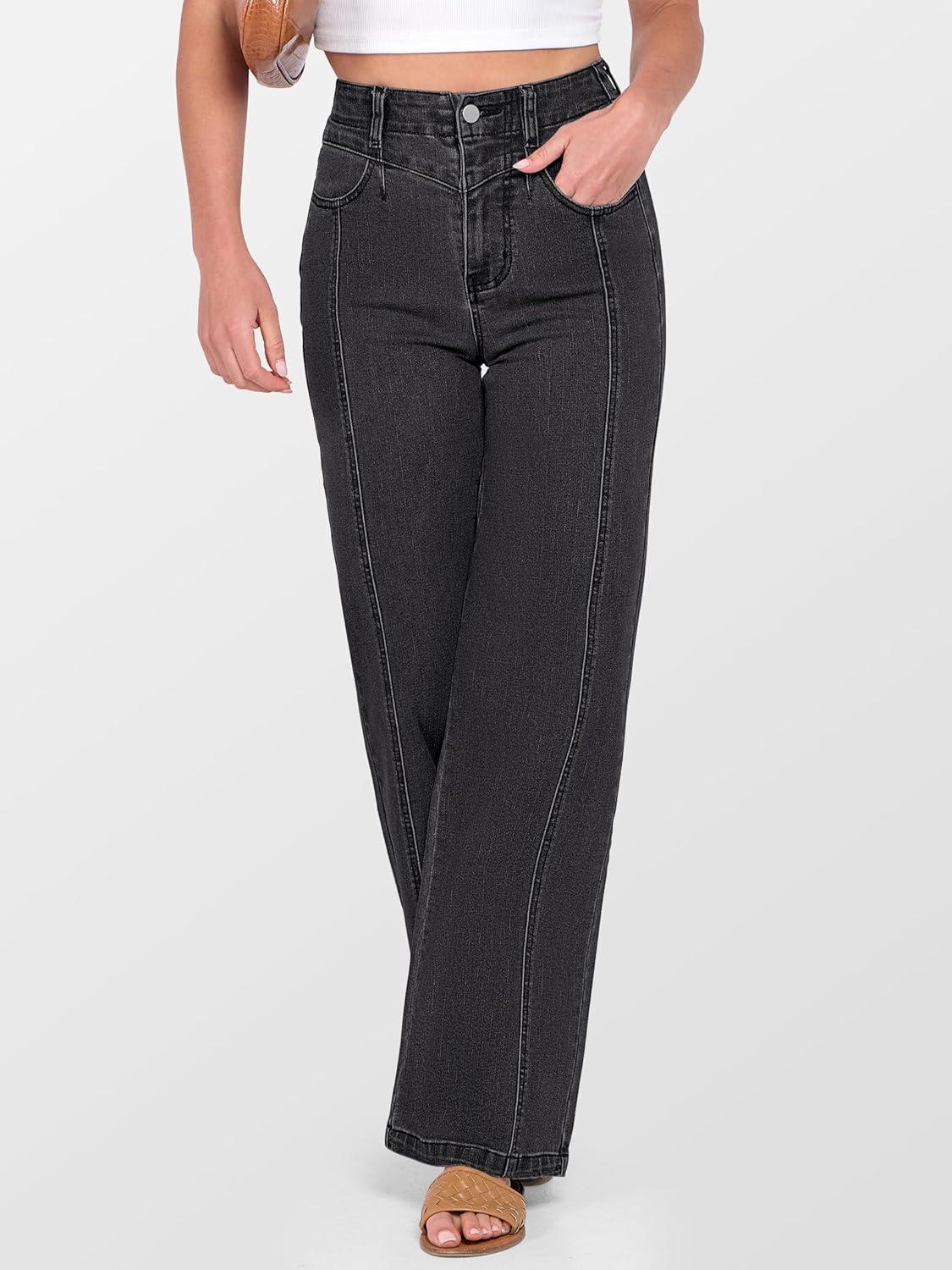 imageANRABESS Wide Leg Jeans for Women Trendy 2025 High Waisted Stretchy Baggy Fall Fashion Denim Pants with PocketsBlack