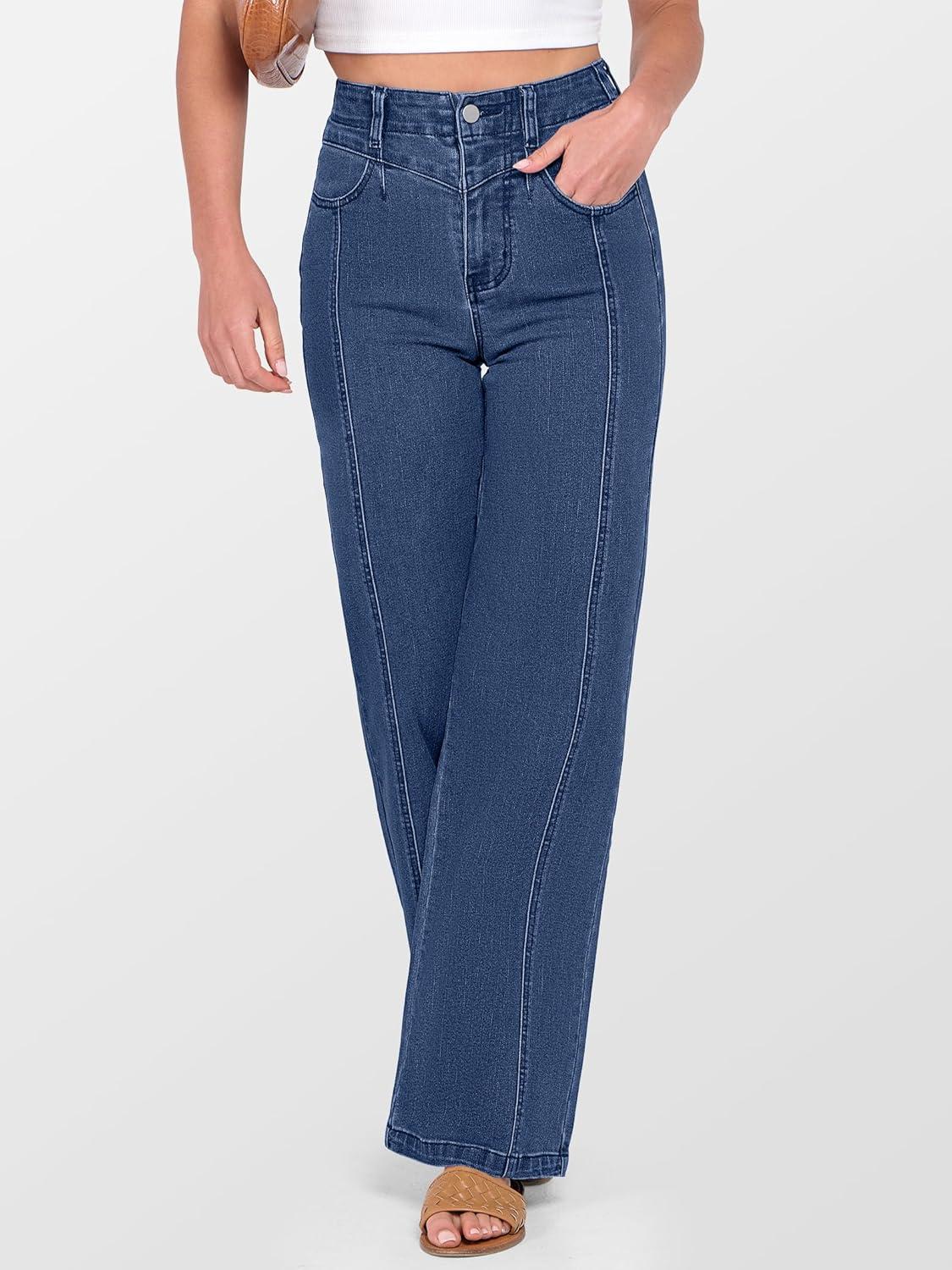 imageANRABESS Wide Leg Jeans for Women Trendy 2025 High Waisted Stretchy Baggy Fall Fashion Denim Pants with PocketsBlue