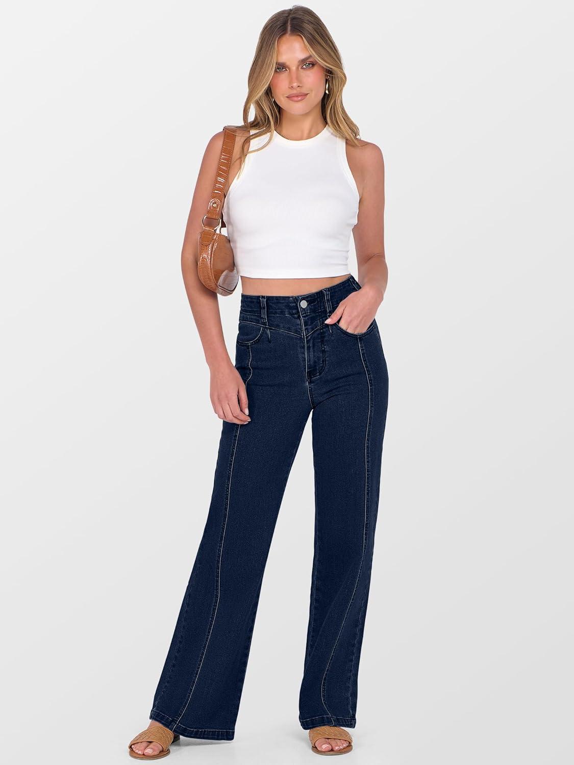 imageANRABESS Wide Leg Jeans for Women Trendy 2025 High Waisted Stretchy Baggy Fall Fashion Denim Pants with PocketsDark Blue