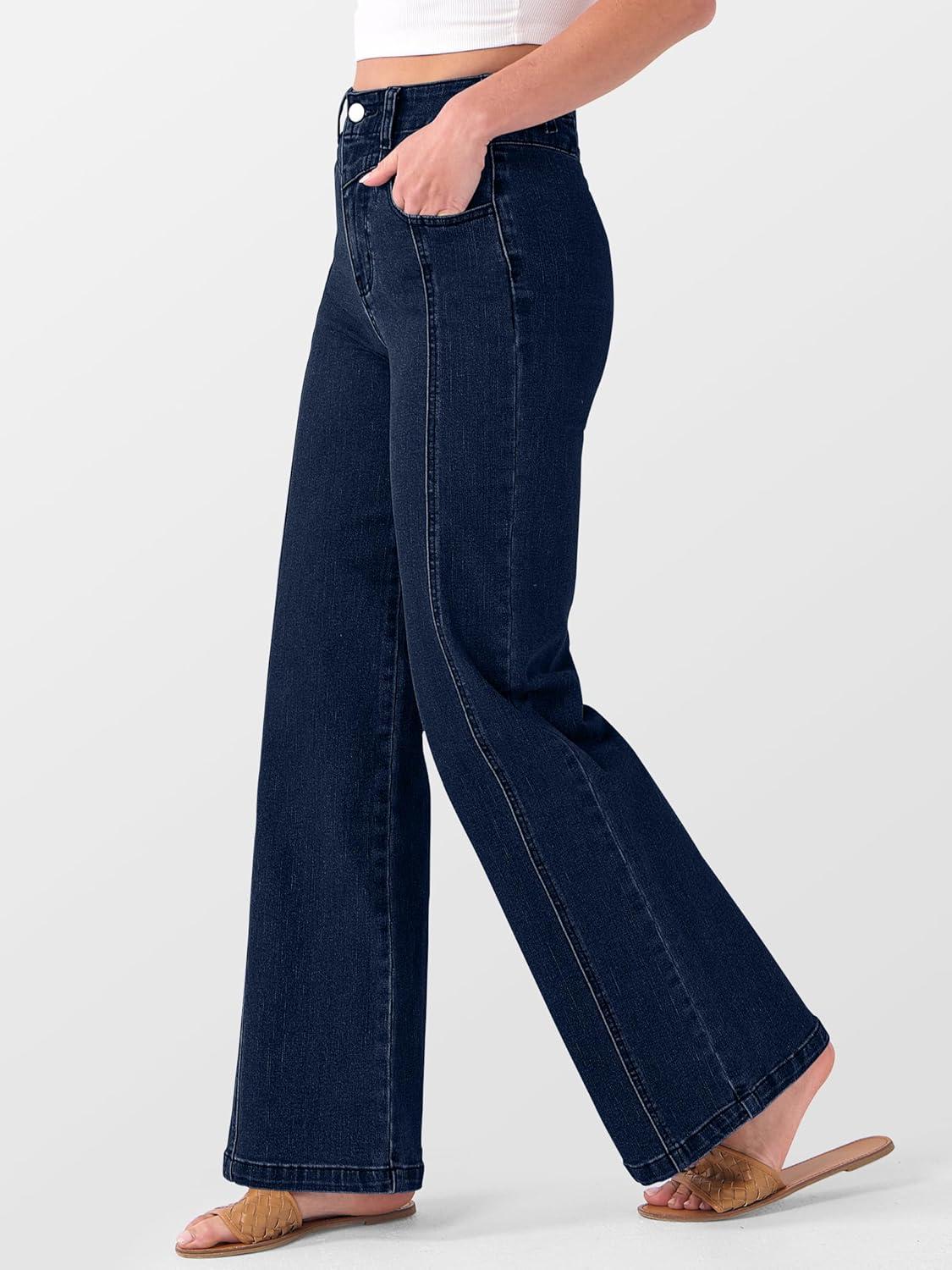 imageANRABESS Wide Leg Jeans for Women Trendy 2025 High Waisted Stretchy Baggy Fall Fashion Denim Pants with PocketsDark Blue