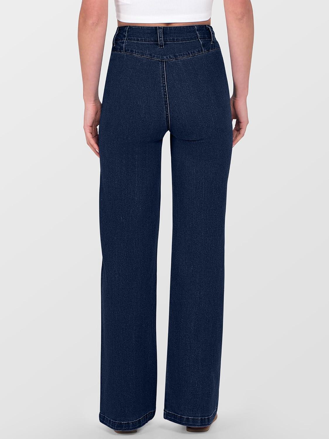 imageANRABESS Wide Leg Jeans for Women Trendy 2025 High Waisted Stretchy Baggy Fall Fashion Denim Pants with PocketsDark Blue