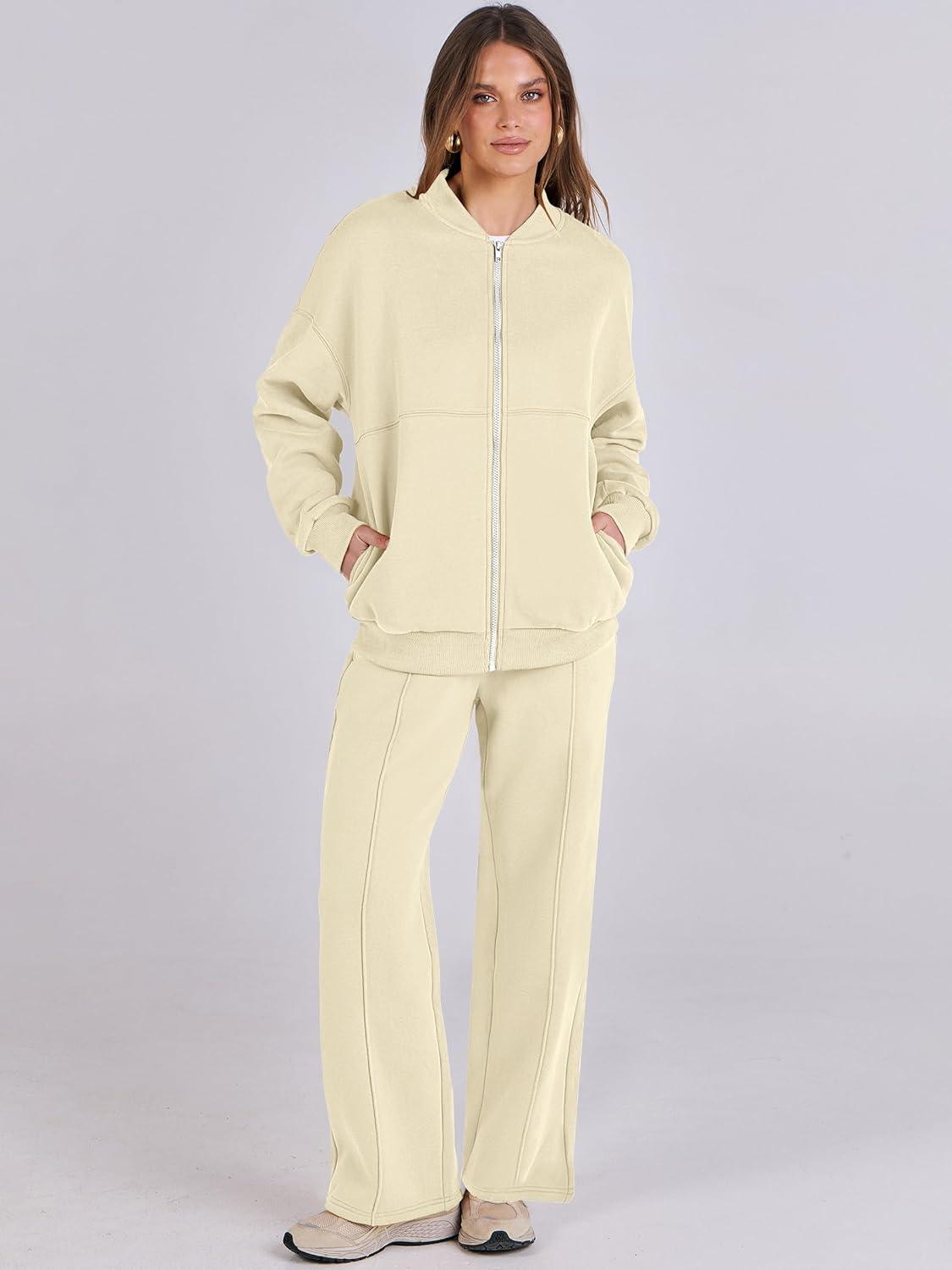 imageANRABESS Women 2 Piece Outfits Lounge Set Oversized Zip Up Sweatshirt Jacket Sweatpant Matching Sweat Sets Winter SweatsuitsApricot