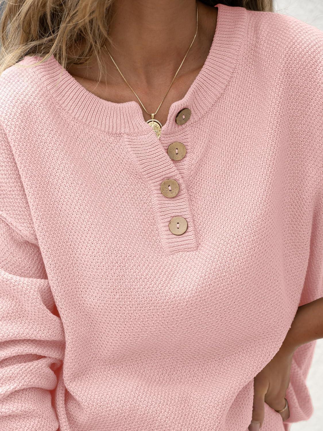 imageANRABESS Women 2 Piece Outfits Oversized Loose Waffle Knit Sweater Set 2025 Fall Trendy Matching Lounge Sets Cozy ClothesPink