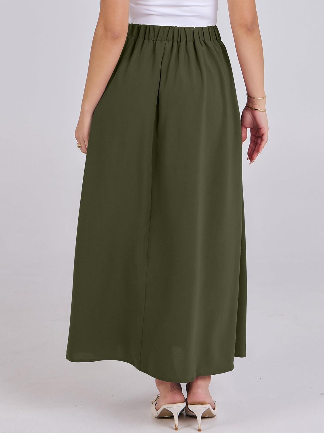 imageANRABESS Women ALine Pleated High Waist Maxi Skirt Full Ankle Length Flowy Swing Elegant Dressy Casual Work Long SkirtsArmy Green