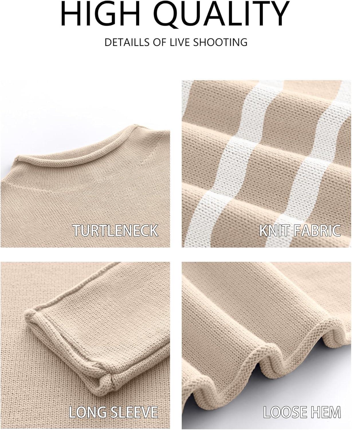 imageANRABESS Women Casual Long Sleeve Mock Funnel Neck Knit Pullover Sweater Top 2025 Fall Fashion Outfits with Exposed SeamAlmond White Stripes