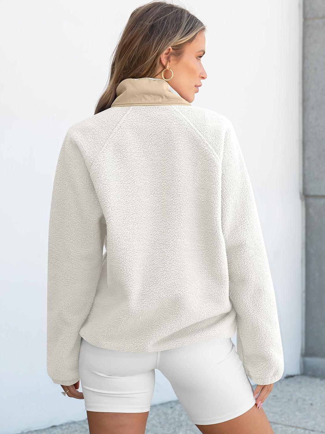 imageANRABESS Women Fuzzy Fleece Pullover Sherpa Sweatshirt Long Sleeve Button Down Warm Soft Color Block Jackets with PocketsCream White