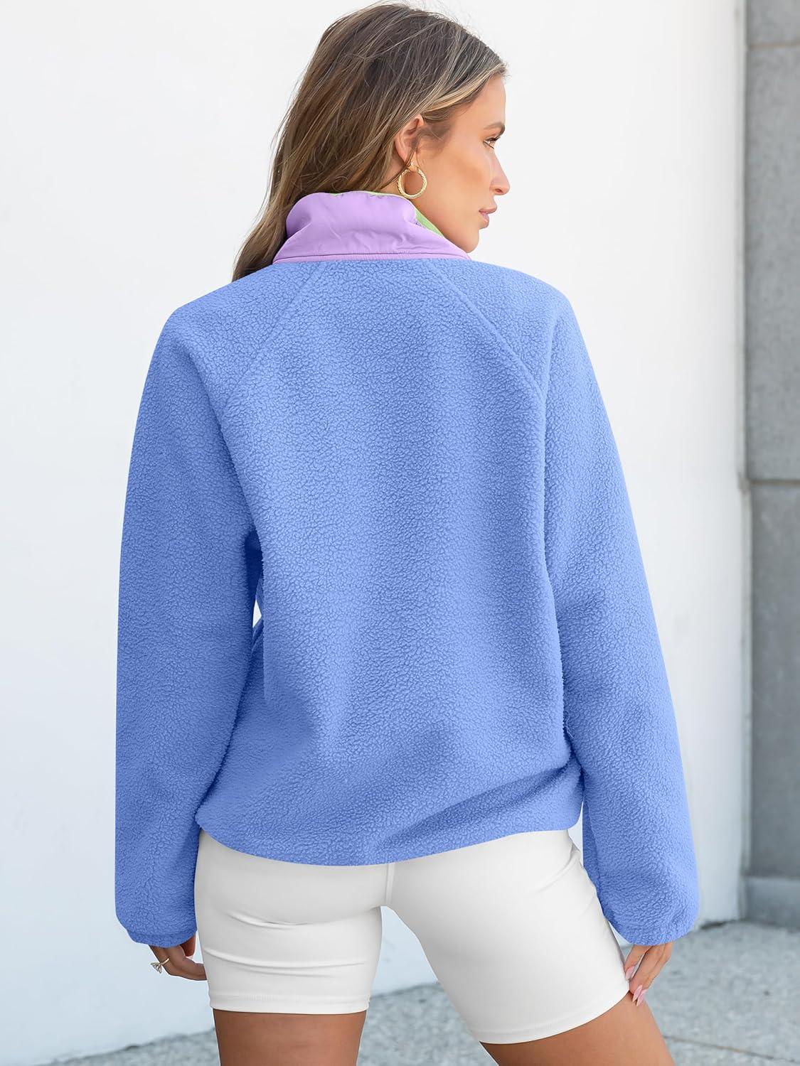 imageANRABESS Women Fuzzy Fleece Pullover Sherpa Sweatshirt Long Sleeve Button Down Warm Soft Color Block Jackets with PocketsSky Blue