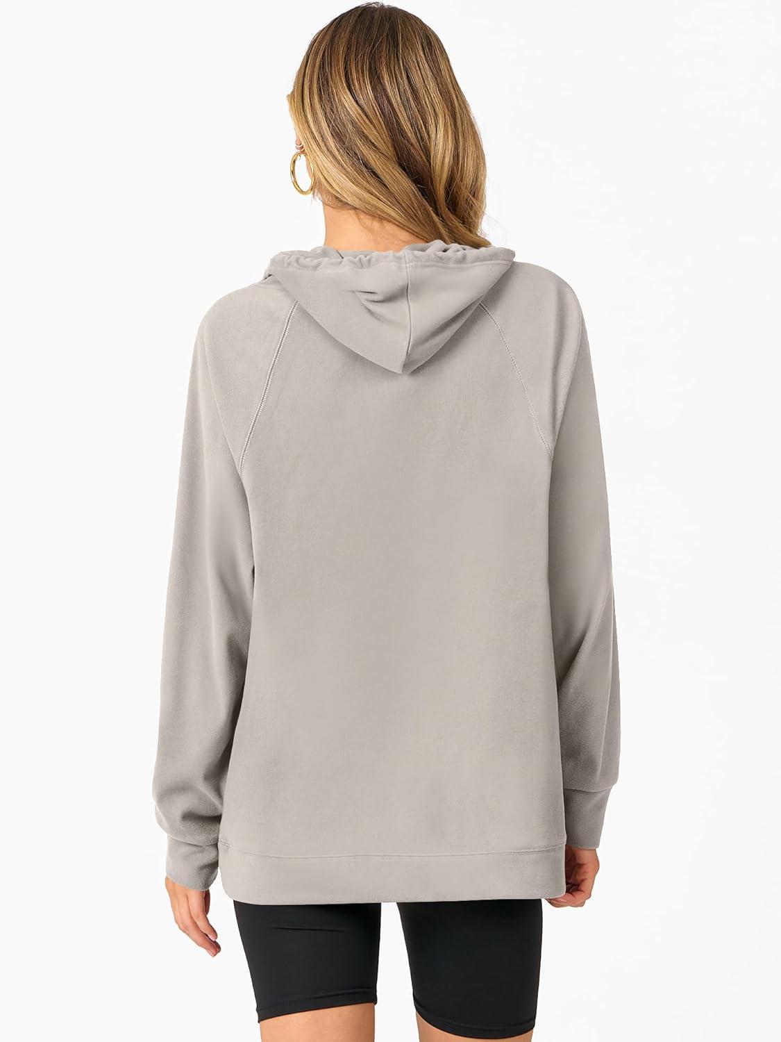 imageANRABESS Women Hoodies Long Sleeve Loose Fit Fleece Hooded Sweatshirts Drawstring Pullover Top With Pockets 2025 Fall OutfitsGrey Khaki