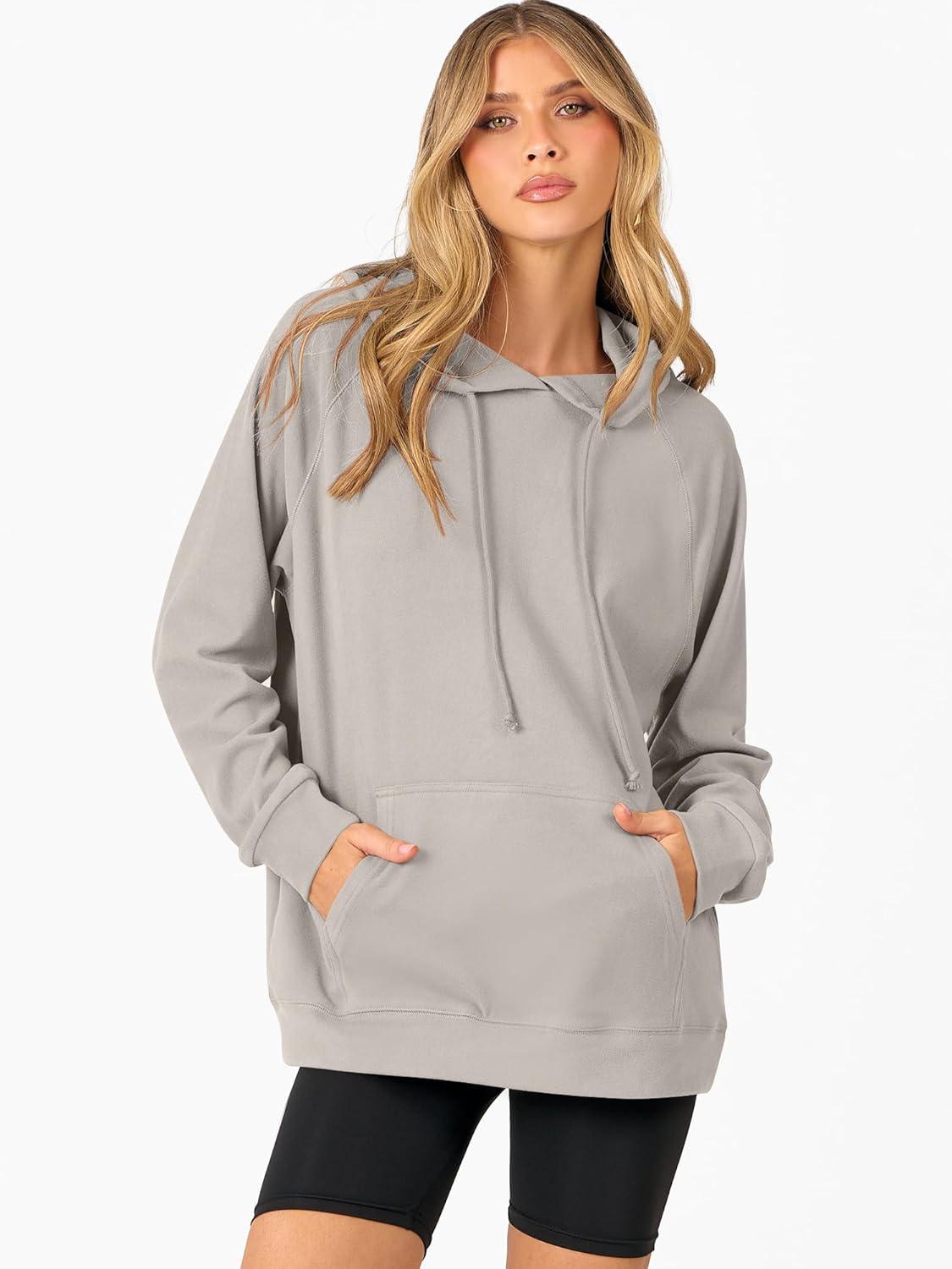 imageANRABESS Women Hoodies Long Sleeve Loose Fit Fleece Hooded Sweatshirts Drawstring Pullover Top With Pockets 2025 Fall OutfitsGrey Khaki
