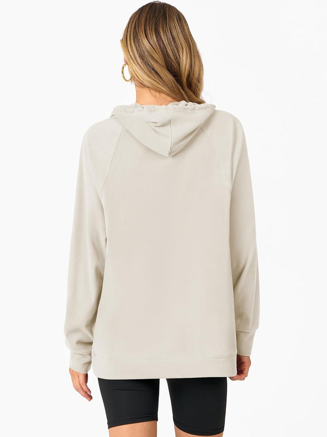 imageANRABESS Women Hoodies Long Sleeve Loose Fit Fleece Hooded Sweatshirts Drawstring Pullover Top With Pockets 2025 Fall OutfitsParchment