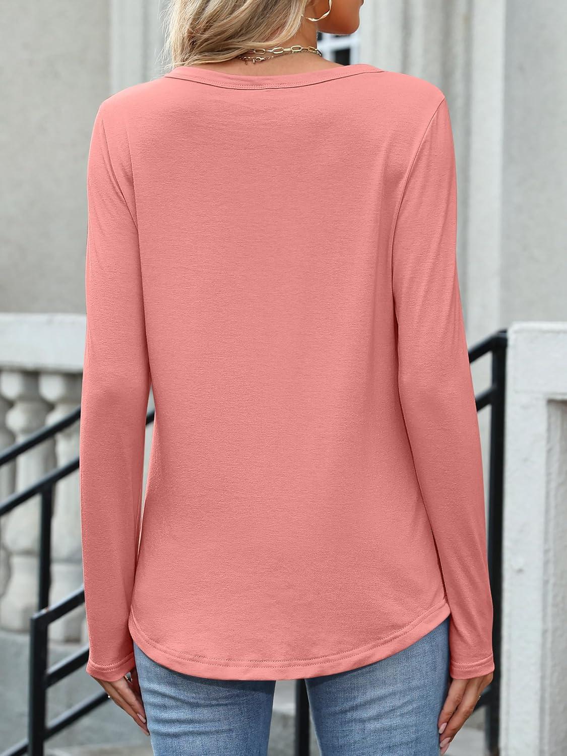 imageANRABESS Women Lace Tops Long Sleeve Shirts Eyelet Dressy Casual Blouses 2025 Fall Business Work OutfitsCoral