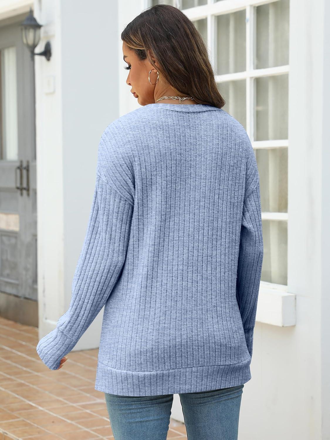 imageANRABESS Women Long Sleeve Shirts Business Casual Tunic Tops Fall Lightweight Sweaters Dressy Blouses 2025 Fashion OutfitsBlue