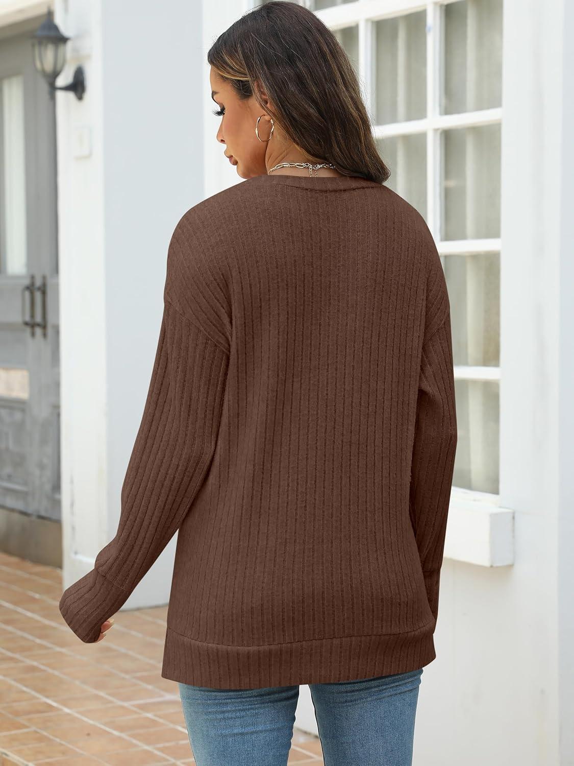 imageANRABESS Women Long Sleeve Shirts Business Casual Tunic Tops Fall Lightweight Sweaters Dressy Blouses 2025 Fashion OutfitsBrown