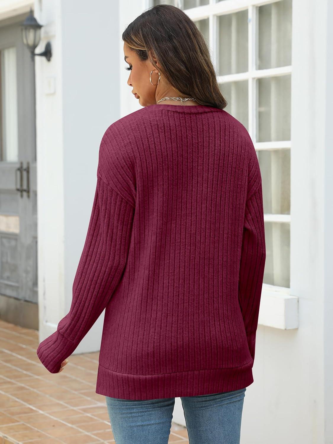 imageANRABESS Women Long Sleeve Shirts Business Casual Tunic Tops Fall Lightweight Sweaters Dressy Blouses 2025 Fashion OutfitsBurgundy