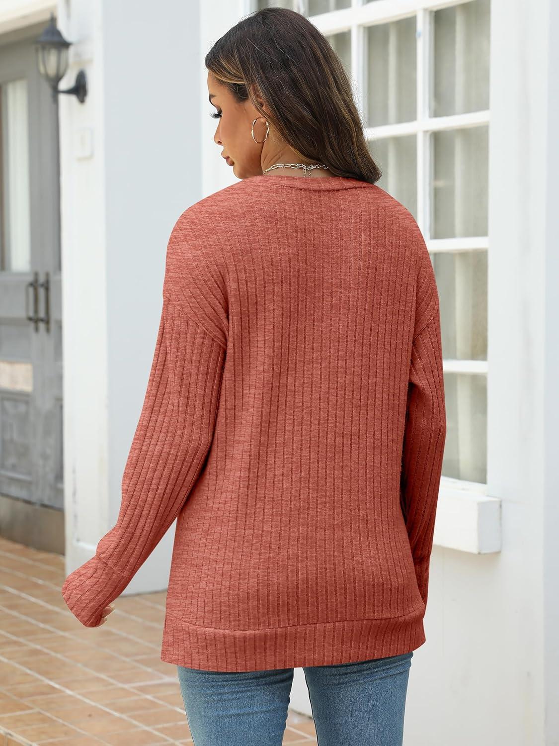 imageANRABESS Women Long Sleeve Shirts Business Casual Tunic Tops Fall Lightweight Sweaters Dressy Blouses 2025 Fashion OutfitsBurnt Orange