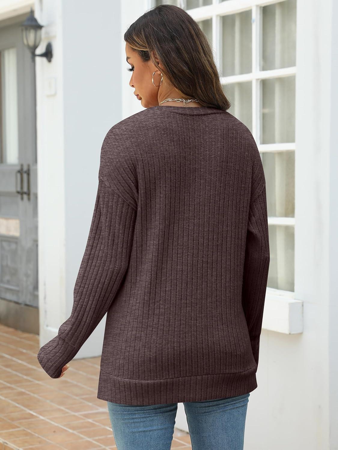 imageANRABESS Women Long Sleeve Shirts Business Casual Tunic Tops Fall Lightweight Sweaters Dressy Blouses 2025 Fashion OutfitsChocolate Brown