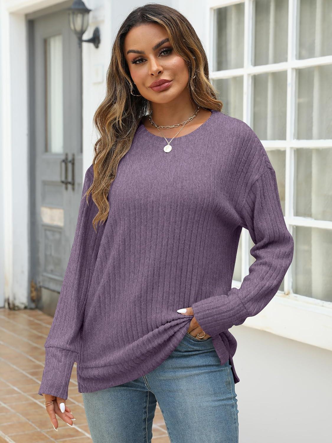 imageANRABESS Women Long Sleeve Shirts Business Casual Tunic Tops Fall Lightweight Sweaters Dressy Blouses 2025 Fashion OutfitsDark Purple