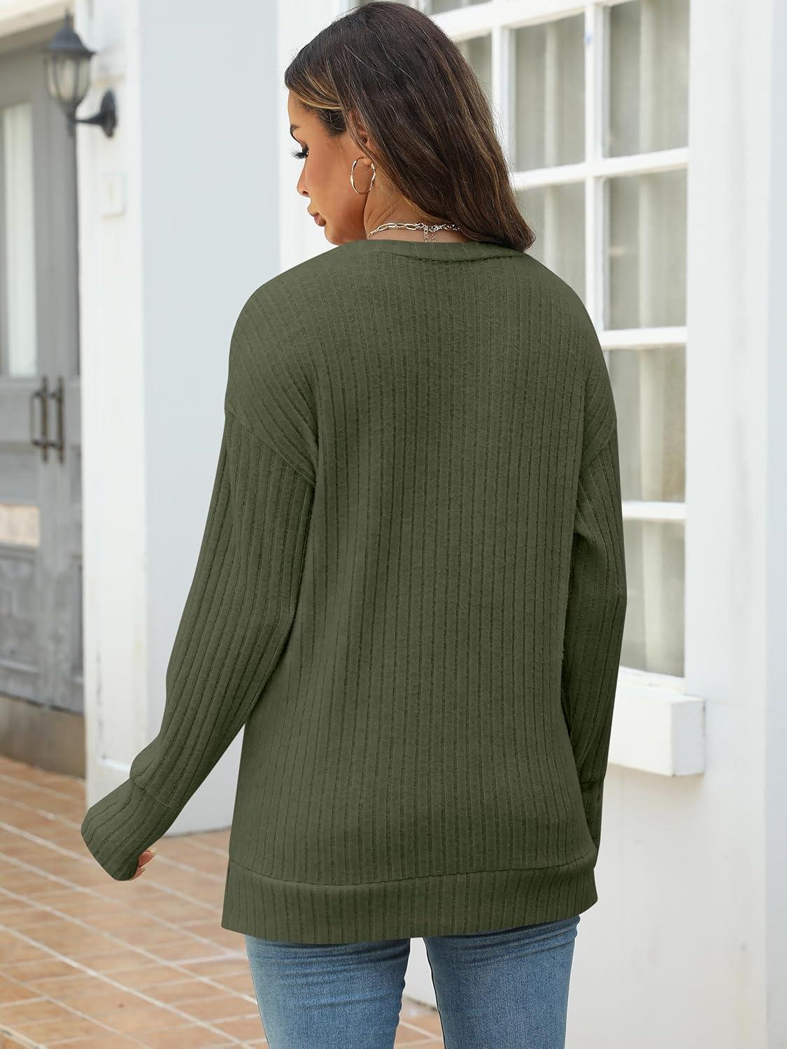 imageANRABESS Women Long Sleeve Shirts Business Casual Tunic Tops Fall Lightweight Sweaters Dressy Blouses 2025 Fashion OutfitsDeep Green