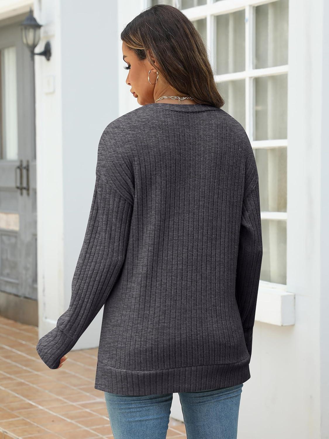 imageANRABESS Women Long Sleeve Shirts Business Casual Tunic Tops Fall Lightweight Sweaters Dressy Blouses 2025 Fashion OutfitsGrey Black