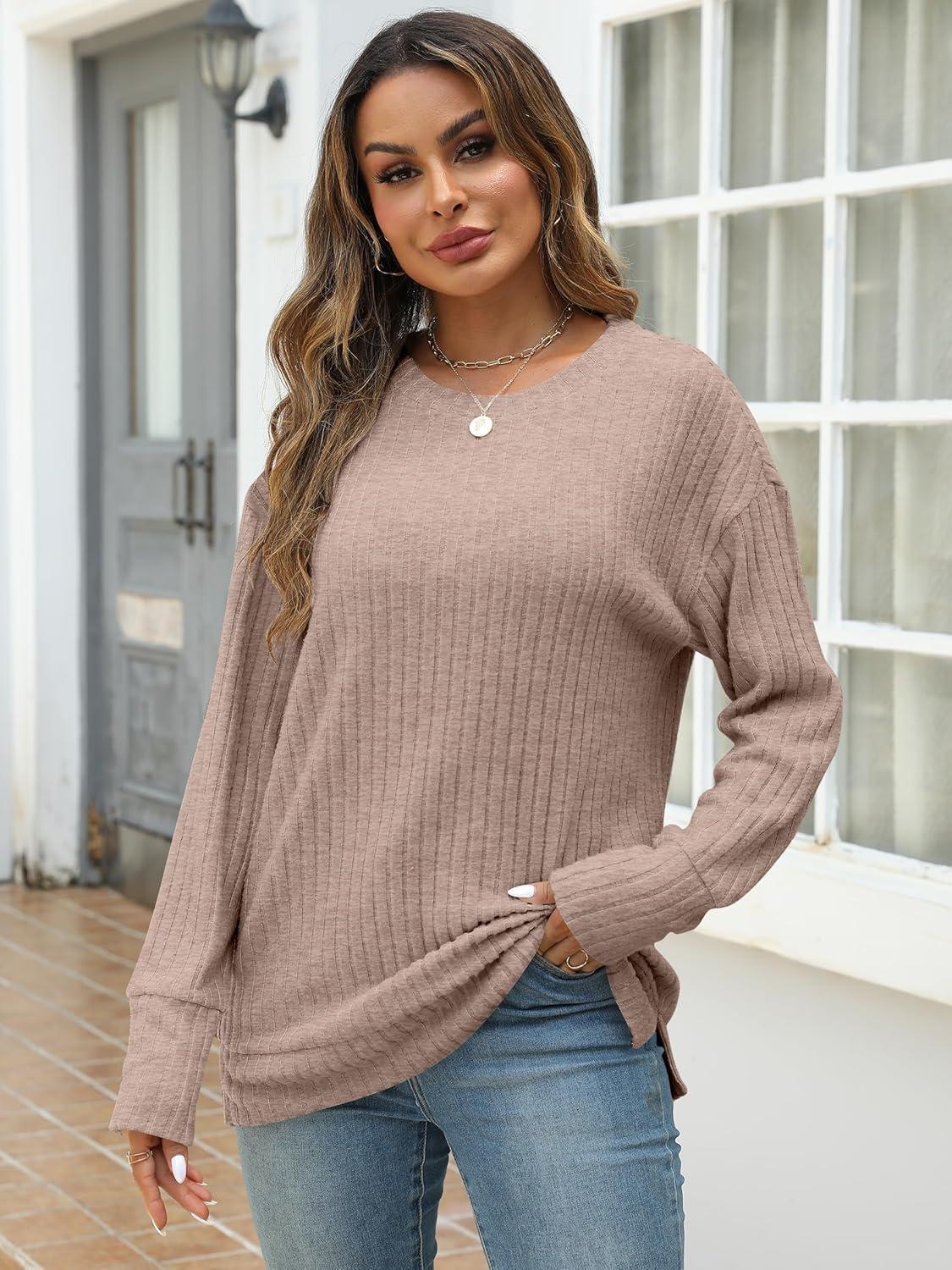 imageANRABESS Women Long Sleeve Shirts Business Casual Tunic Tops Fall Lightweight Sweaters Dressy Blouses 2025 Fashion OutfitsKhaki