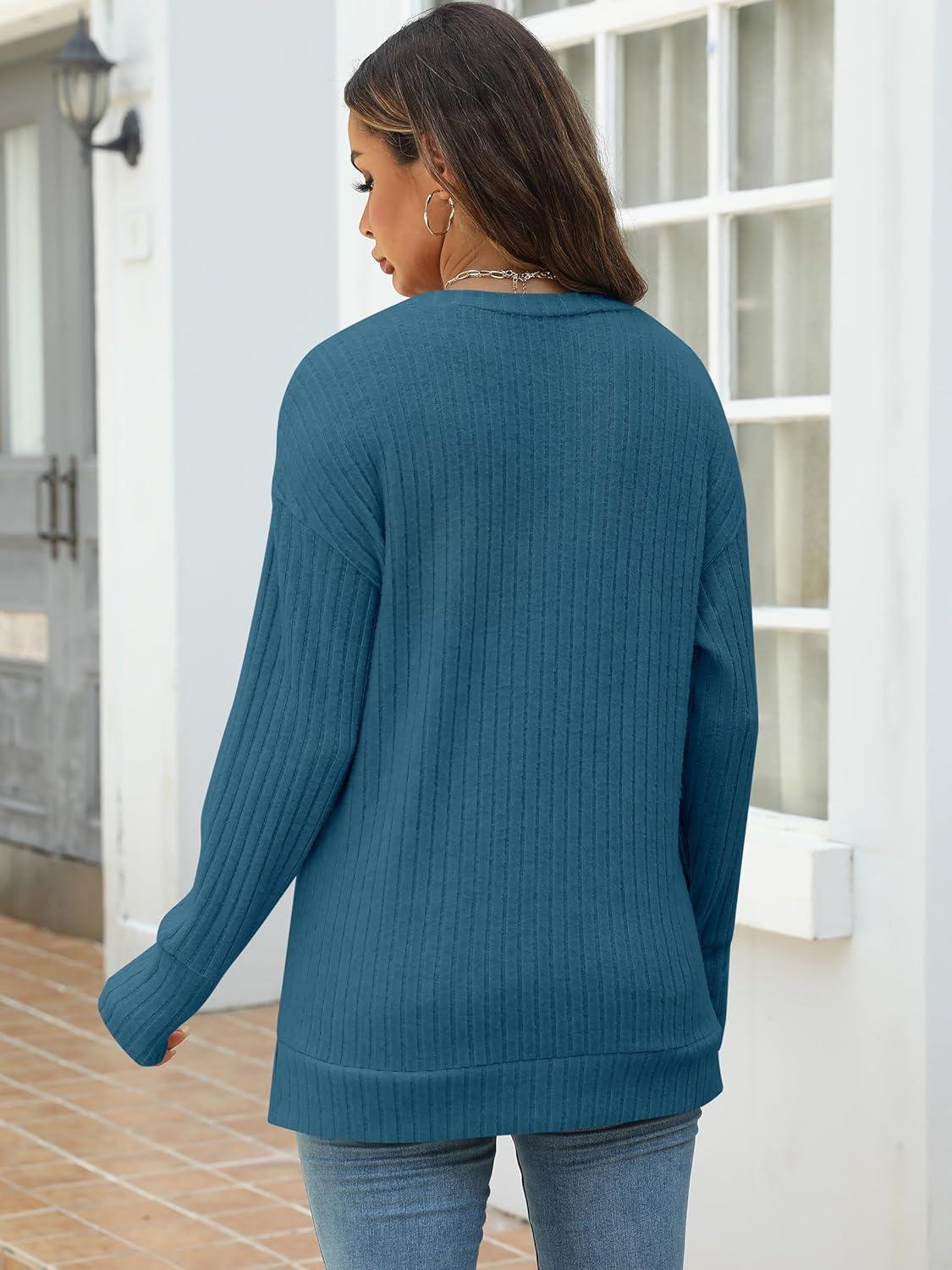 imageANRABESS Women Long Sleeve Shirts Business Casual Tunic Tops Fall Lightweight Sweaters Dressy Blouses 2025 Fashion OutfitsLake Blue