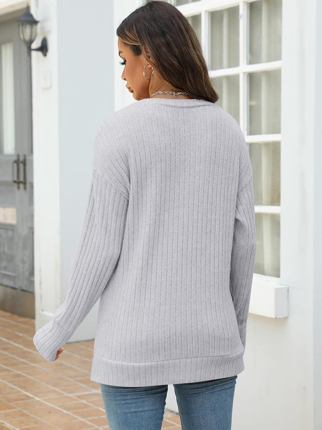 imageANRABESS Women Long Sleeve Shirts Business Casual Tunic Tops Fall Lightweight Sweaters Dressy Blouses 2025 Fashion OutfitsLight Grey