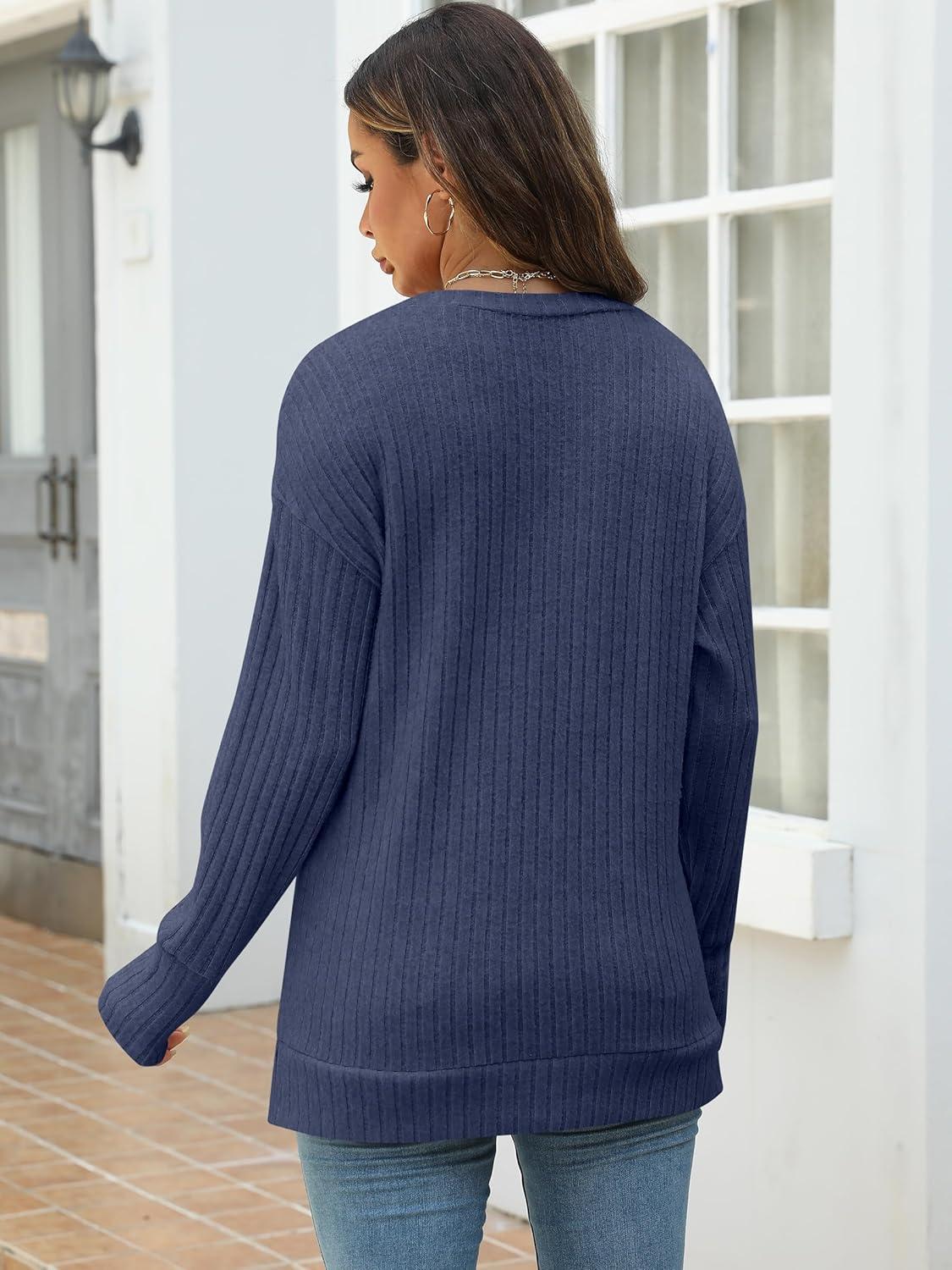 imageANRABESS Women Long Sleeve Shirts Business Casual Tunic Tops Fall Lightweight Sweaters Dressy Blouses 2025 Fashion OutfitsNavy Blue