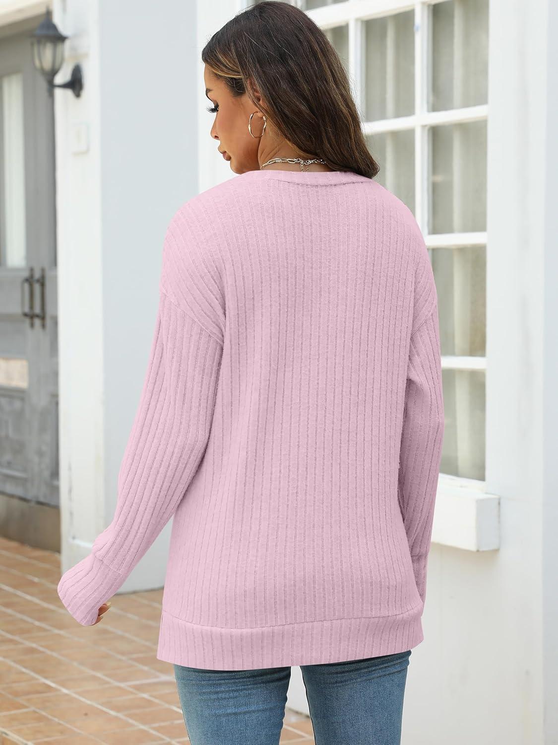 imageANRABESS Women Long Sleeve Shirts Business Casual Tunic Tops Fall Lightweight Sweaters Dressy Blouses 2025 Fashion OutfitsPink