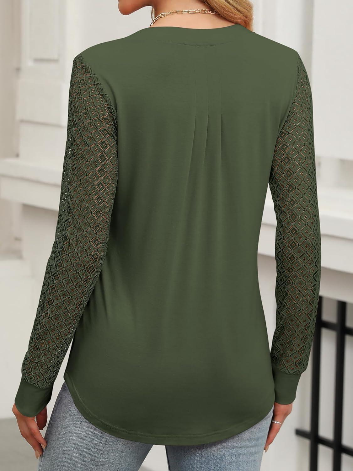 imageANRABESS Women Long Sleeve Shirts V Neck Pleated Tunic Top Business Dressy Casual Blouse 2025 Fall Fashion OutfitsArmy Green