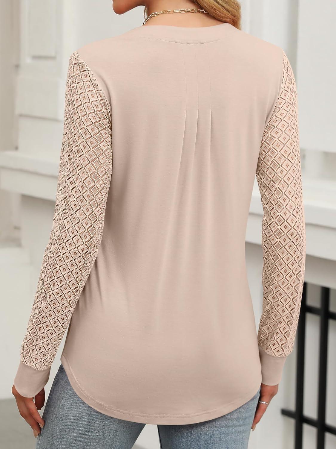 imageANRABESS Women Long Sleeve Shirts V Neck Pleated Tunic Top Business Dressy Casual Blouse 2025 Fall Fashion OutfitsOatmeal