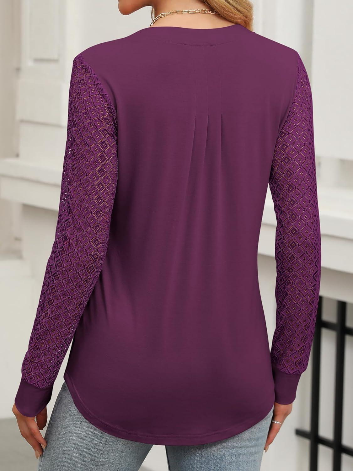 imageANRABESS Women Long Sleeve Shirts V Neck Pleated Tunic Top Business Dressy Casual Blouse 2025 Fall Fashion OutfitsPurple