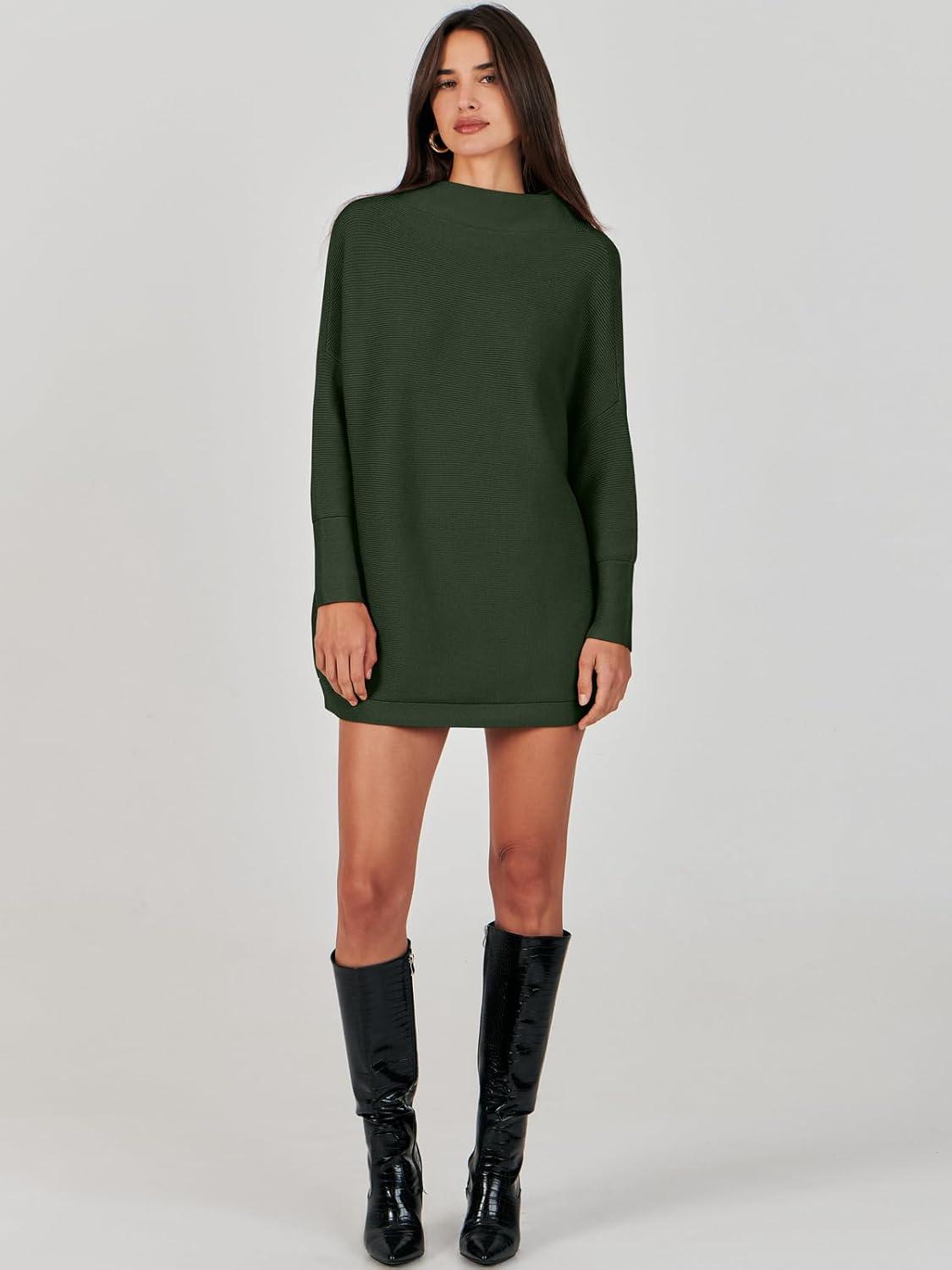 imageANRABESS Women Oversized Casual Loose Turtleneck Long Sleeve Slouchy Baggy Knit Tunic Sweaters Pullover 2025 Fall OutfitsArmy Green