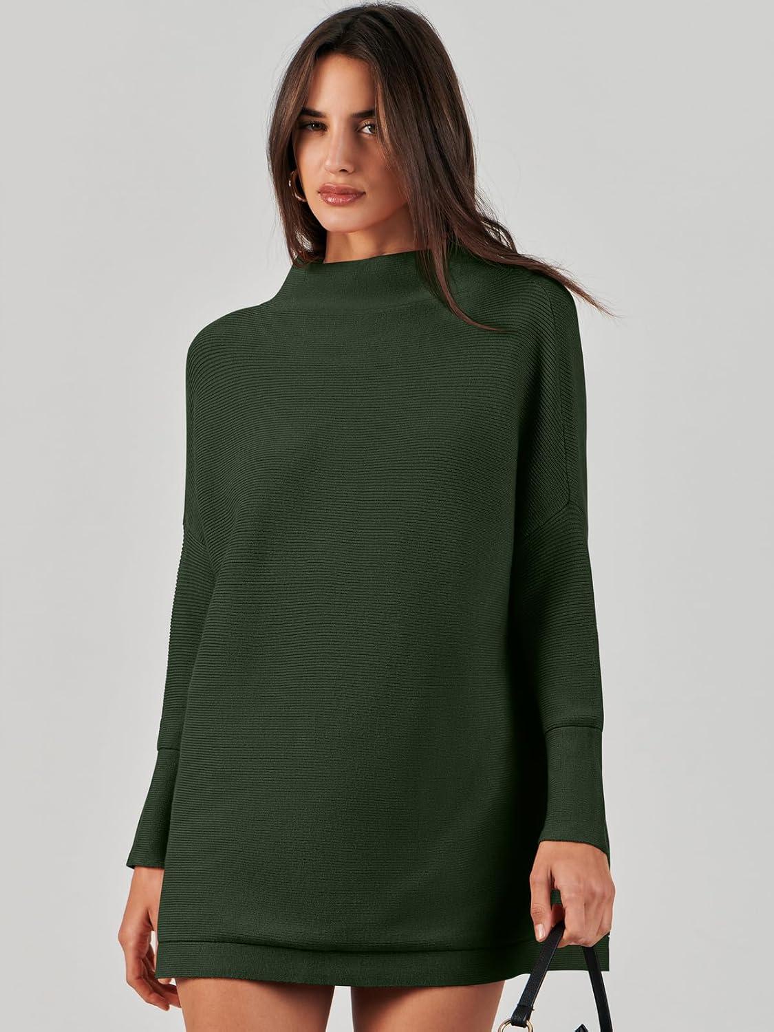 imageANRABESS Women Oversized Casual Loose Turtleneck Long Sleeve Slouchy Baggy Knit Tunic Sweaters Pullover 2025 Fall OutfitsArmy Green
