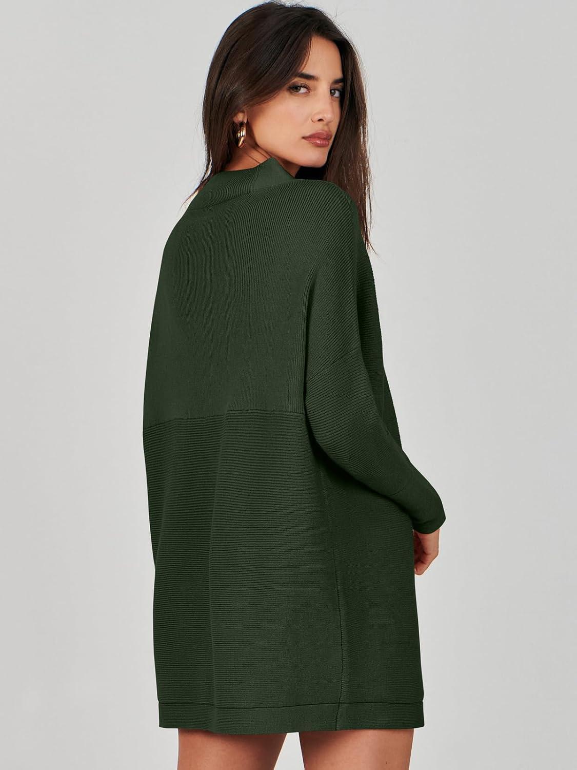 imageANRABESS Women Oversized Casual Loose Turtleneck Long Sleeve Slouchy Baggy Knit Tunic Sweaters Pullover 2025 Fall OutfitsArmy Green
